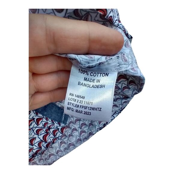 Boys Free Planet Shark Print Button Down Shirt Sz 6 White Palm Tree Short Sleeve - Picture 3 of 11